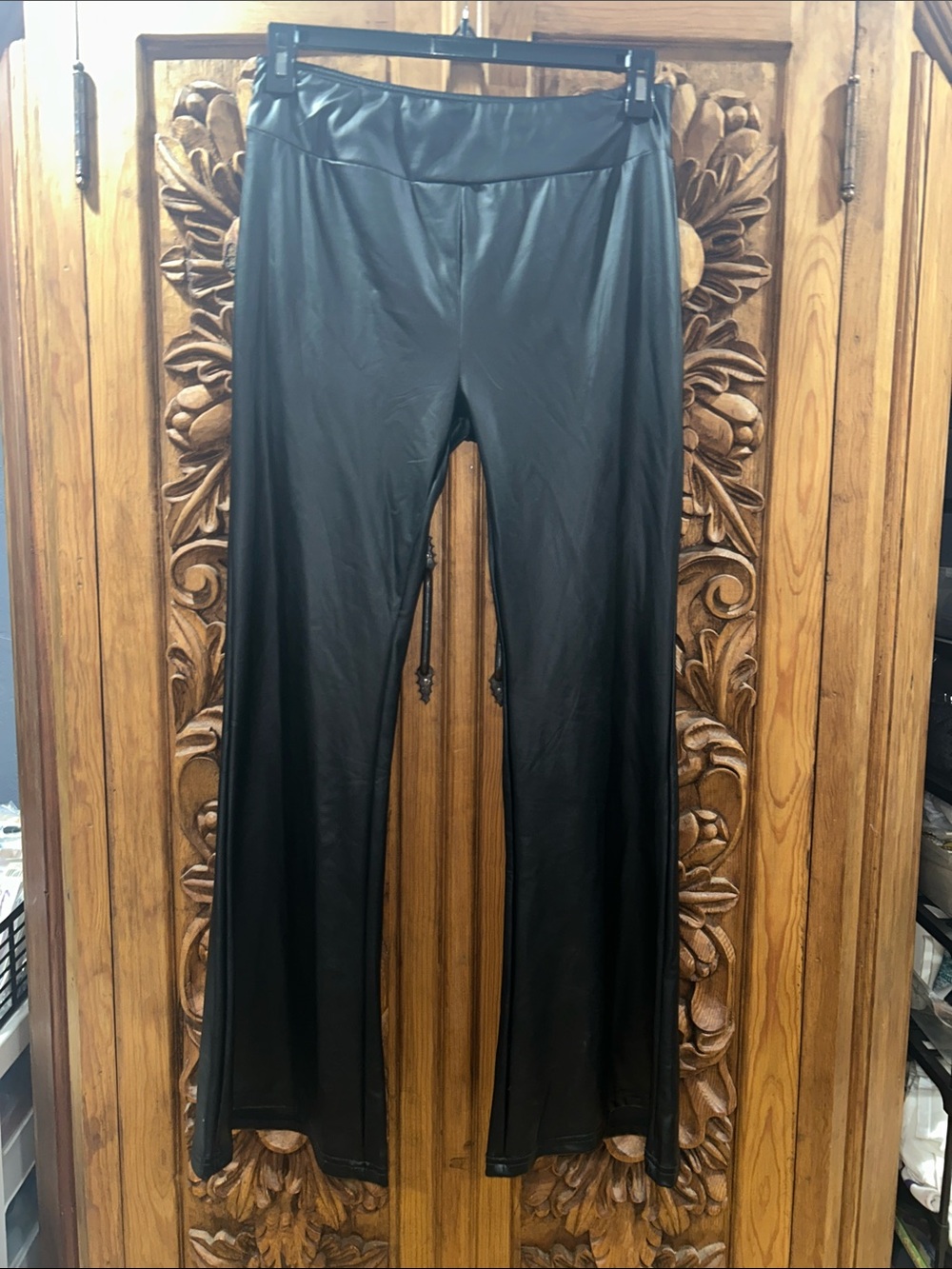 Ellie & Kate large faux leather black flare pants